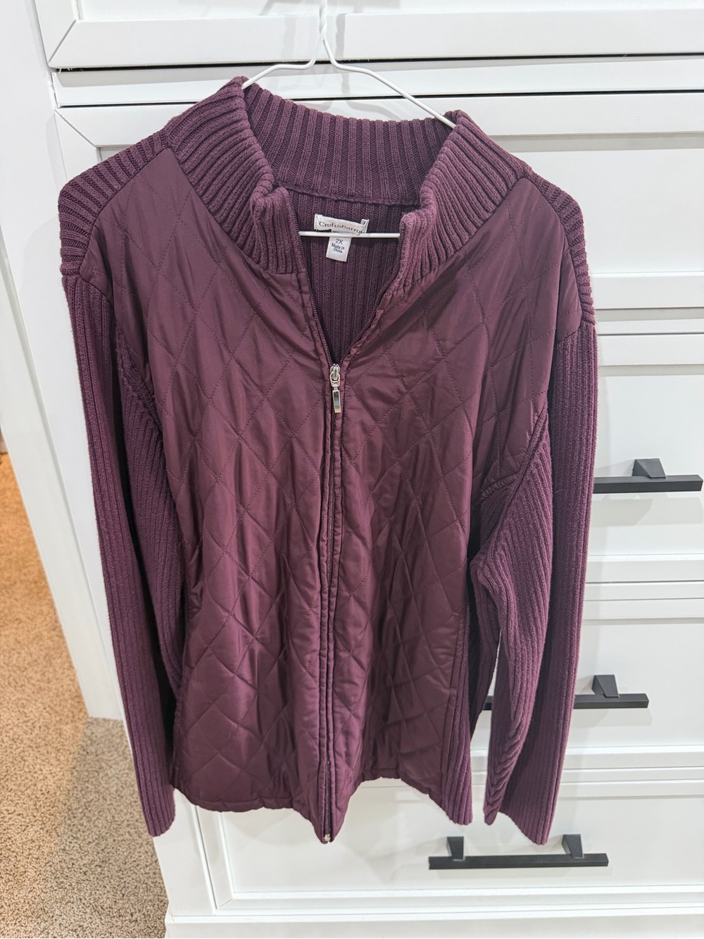 Woman’s Croft & Barrow Quilted & Knit Zip Jacket - Plum 2X
